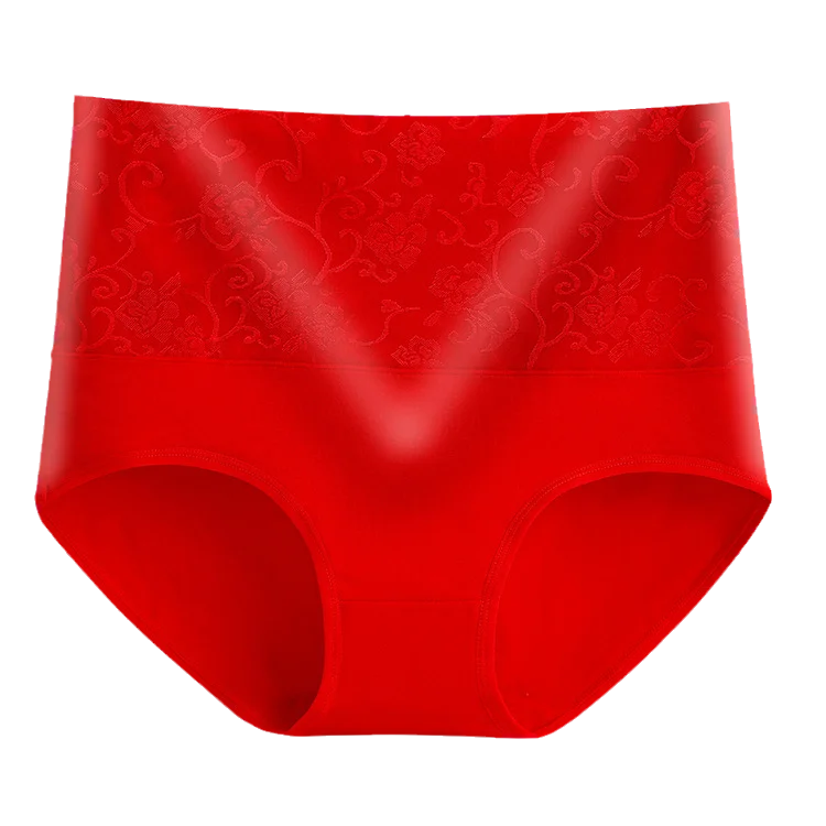 2PCS Plus Size Women's Cotton Underwear High Waisted Tummy Control Panties Full Coverage Briefs Jacquard Ladies Panty