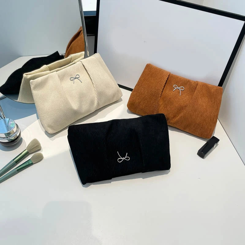 Corduroy Travel Cosmetic Bag Portable Storage Bag Purses Women Large Capacity Clutch Shoulder Bags