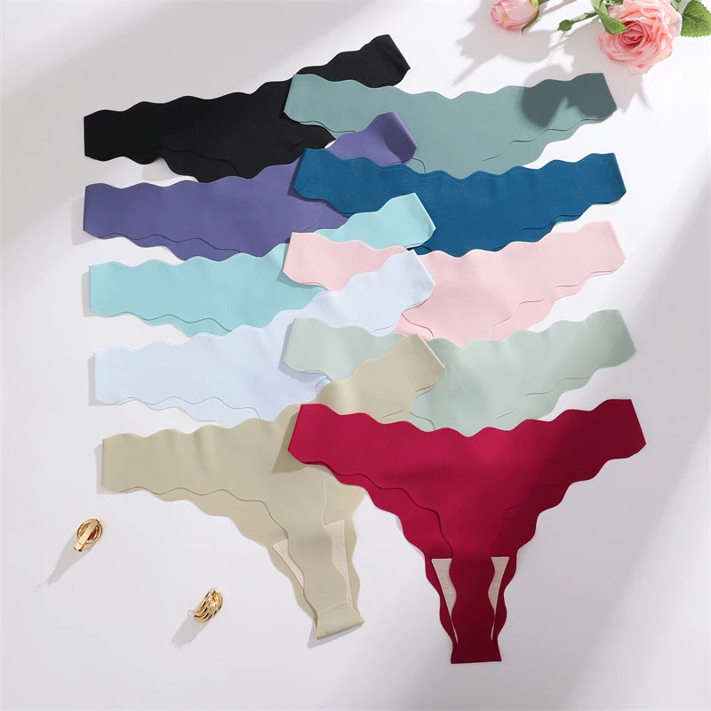 4Pcs Seamless Invisible Thongs Underwear for Women Low Waist Sexy Wave Belt T-Back Breathable Stretchy G-String Panties Lingerie