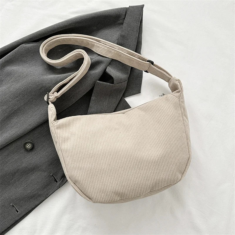 Corduroy Lazy Wind Everything Japanese Literary Single Shoulder Crossbody Student Casual Korean Female Simple Dumpling Bag