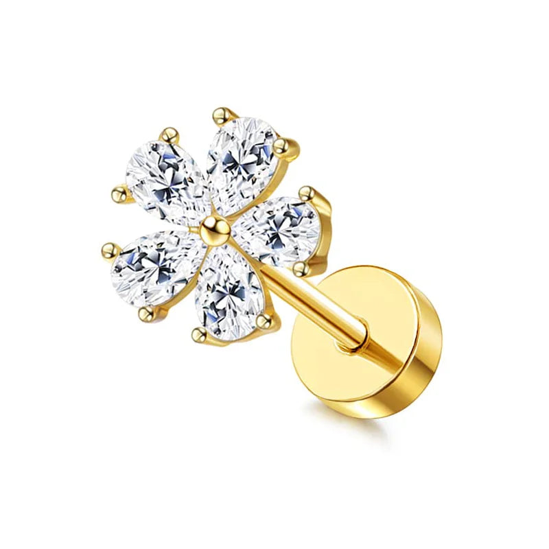 Drperfect 1pc Cartilage Earrings Stud for Women Surgical Steel Flat Back Earring Butterfly Flower Tragus Helix Piercing Jewelry