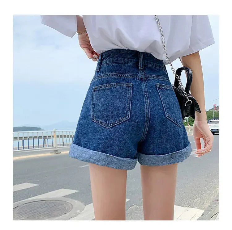 2026 Summer Women Denim Shorts High Waist Blue Cotton Wide-leg Short Pants Girl's Student Mini Korean Fashion Womens Jean Shorts