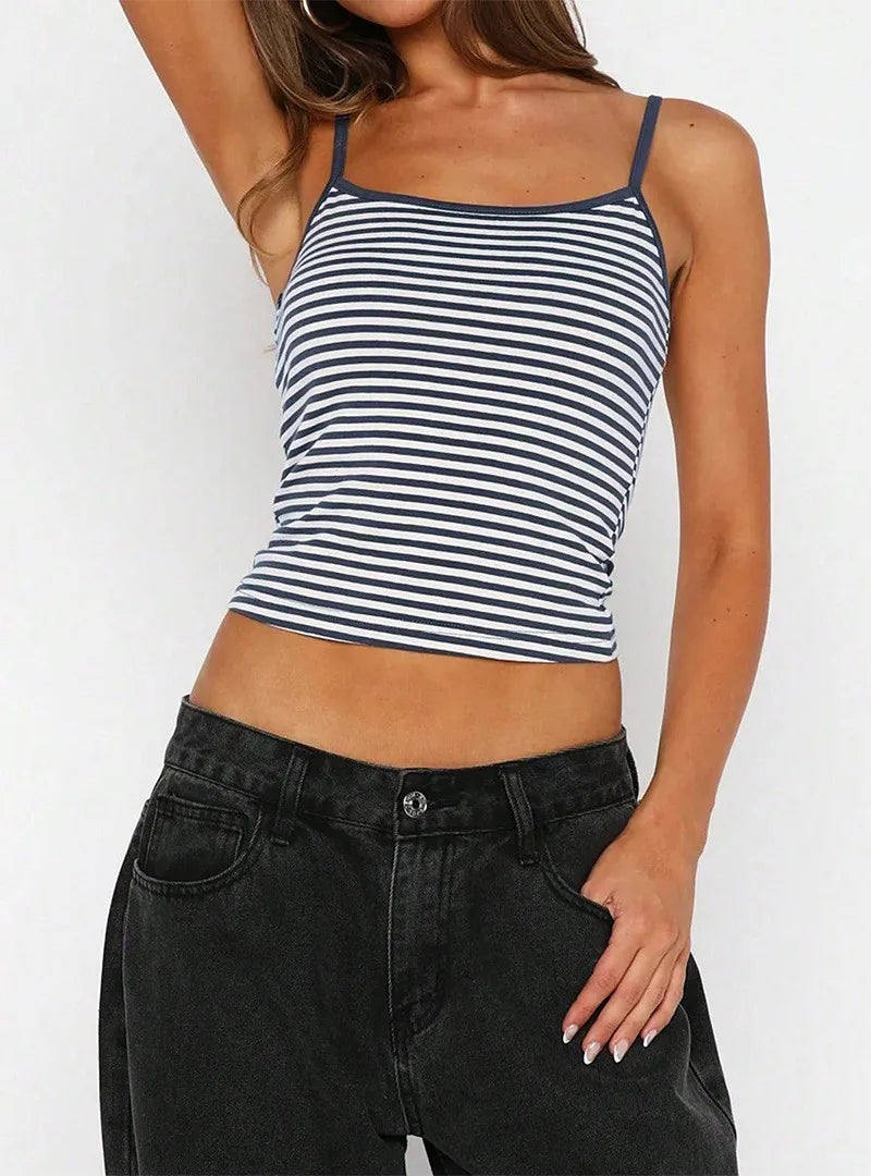 Women's 2026 New Vintage Striped Crop Top – Low Cut High Waist Slim Fit Tank, Sexy Y2K Streetwear Camisole