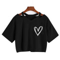 Women's Sexy Crop Tops with Heart Print Short Sleeve Cropped T Shirt Drawstring Graphic Tshirt Fashion T-shirt Clothes