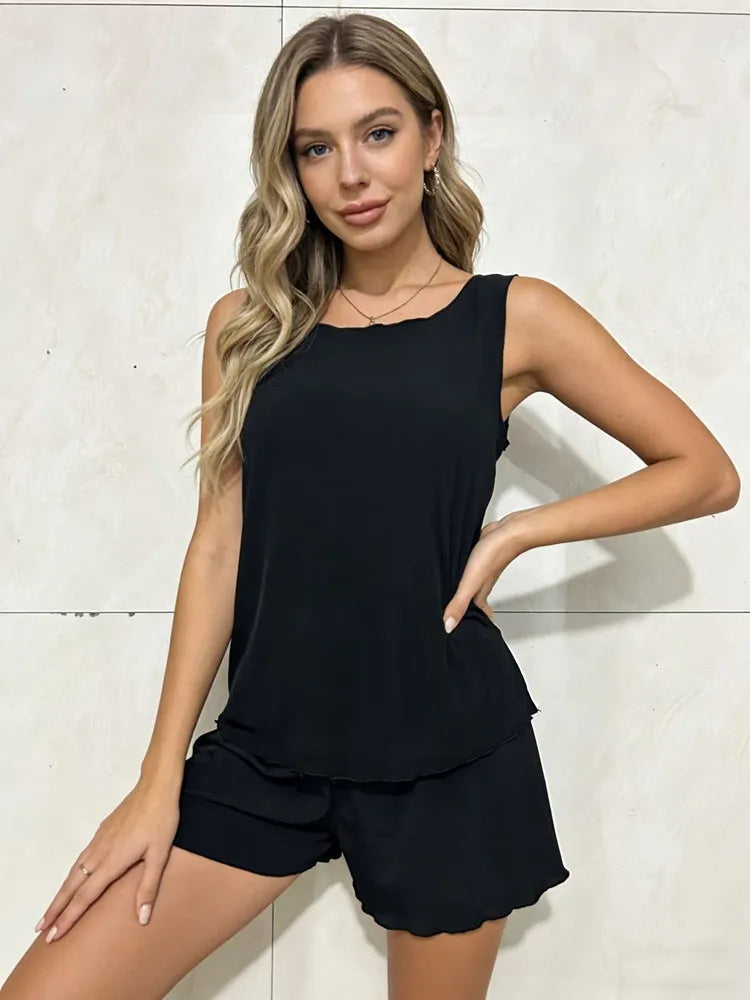 Sleeveless Pajama Sets Women Simple Baggy Home Breathable Ulzzang Soft Casual All-match Summer Harajuku College Girls Loungewear