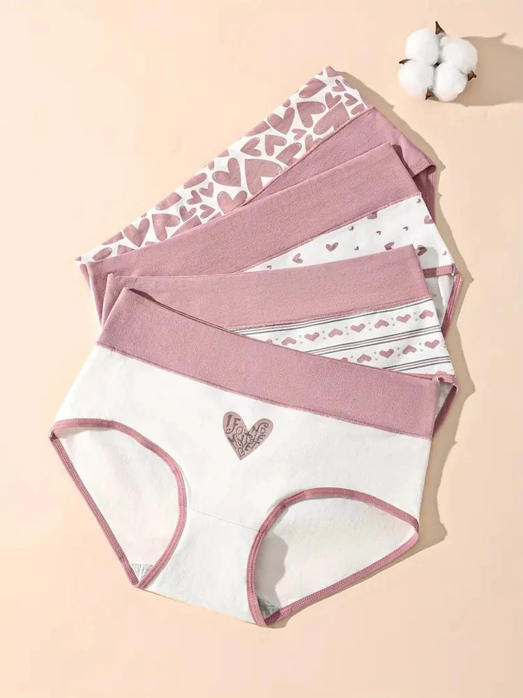 4Pcs/Set Women's Cotton Panties High Waist Printed Slim Briefs Breathable Underwear Soft Pantys Plus Size Sexy Ladies Lingerie