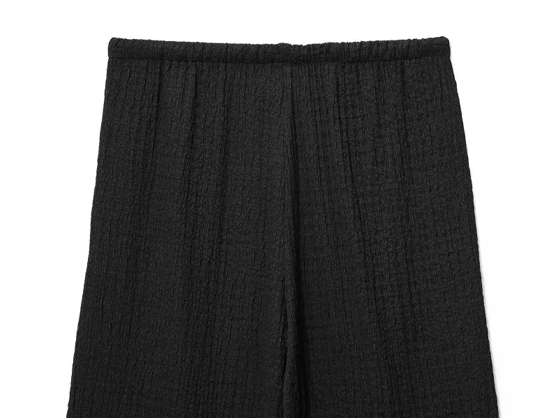 MUJER Women's Pants Sets Summer Outfit Wide Leg Pants Sets for Women 2 Pieces Short Sleeve Crop Top Woman Holiday Trousers Suits