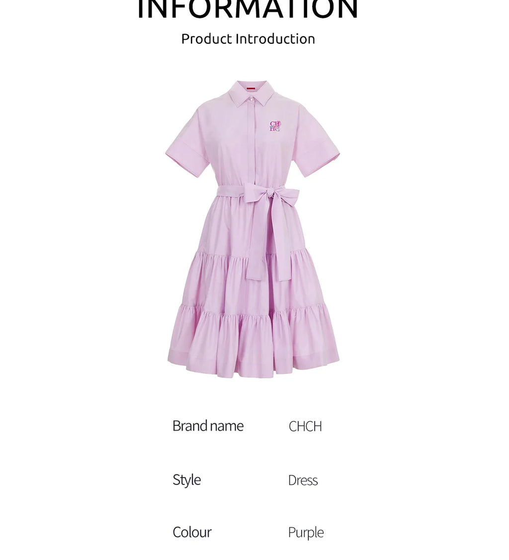 CHCH Women's Dress New Pink Collar Embroidered Casual Women's Wear Simple Business Party