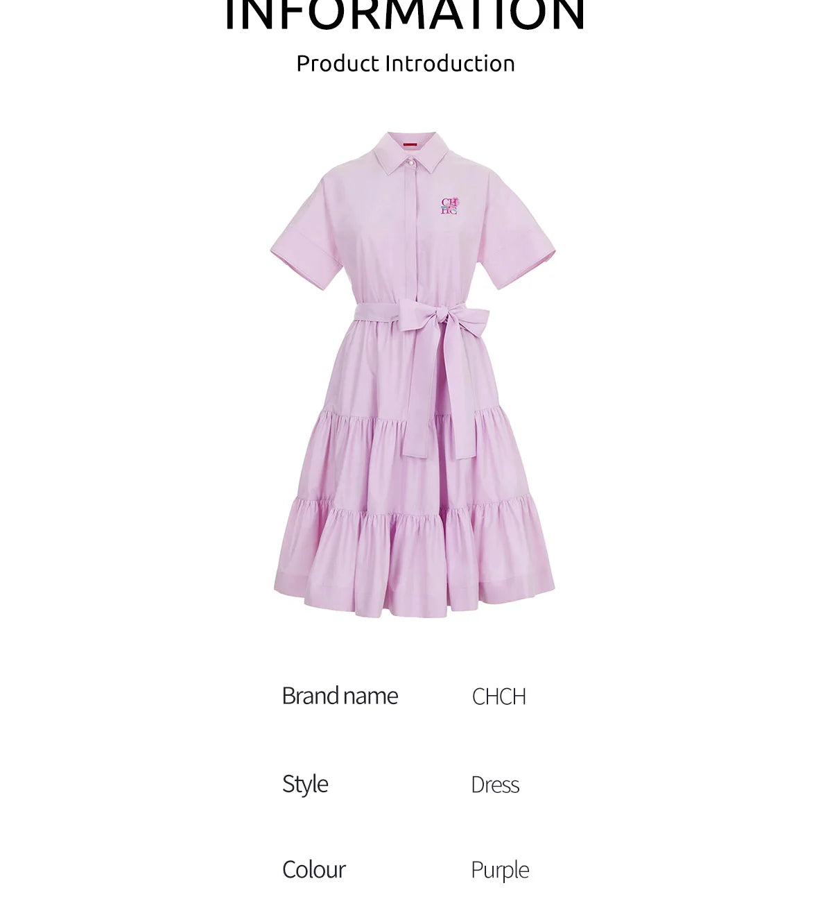 CHCH Women's Dress New Pink Collar Embroidered Casual Women's Wear Simple Business Party
