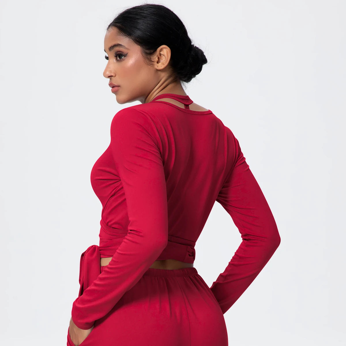 Women Slim Breathable Sports Top Women Active Wear Sports Yoga Long Sleeved Solid Color Running Shirts Straps Design Yoga Top