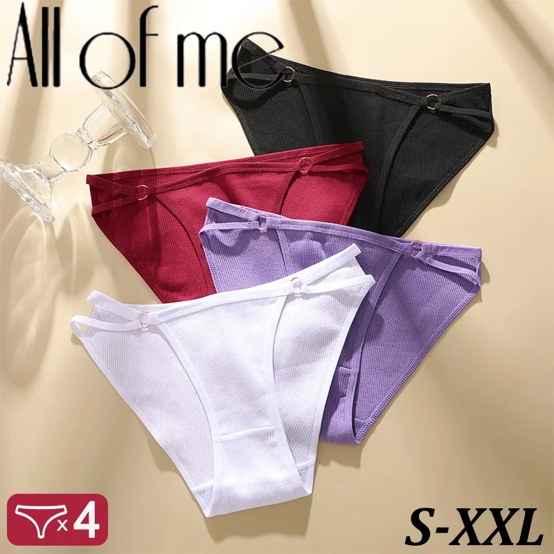 4PCS/SET Stripes Women Cotton Panties Women Sexy Low Rise Briefs Female Breathbale Underwear Button Design Pattern Soft Lingerie