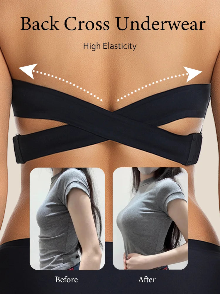 Female Removable Padded Soft Ice Silk Traceless Brasseries Wire Free Side Buckle Bra For Women Invisible Strapless Push Up Bras