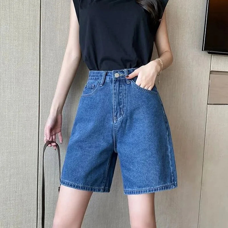 Summer Hot Sale Female Korean High Waist Jeans Lady Solid Color Thin Denim Shorts Girls Casual Fashion Daily Short Pants