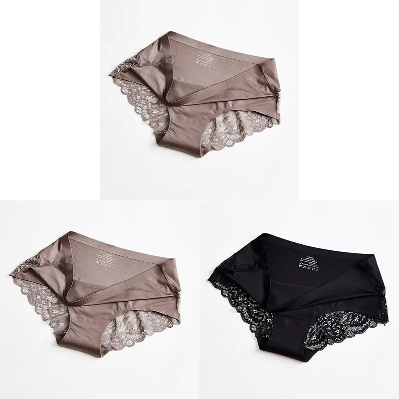 1/3PCS/Set Women's Panties Lace Underwear Sexy Lingerie Ice Silk Briefs Soft Seamless Underpants