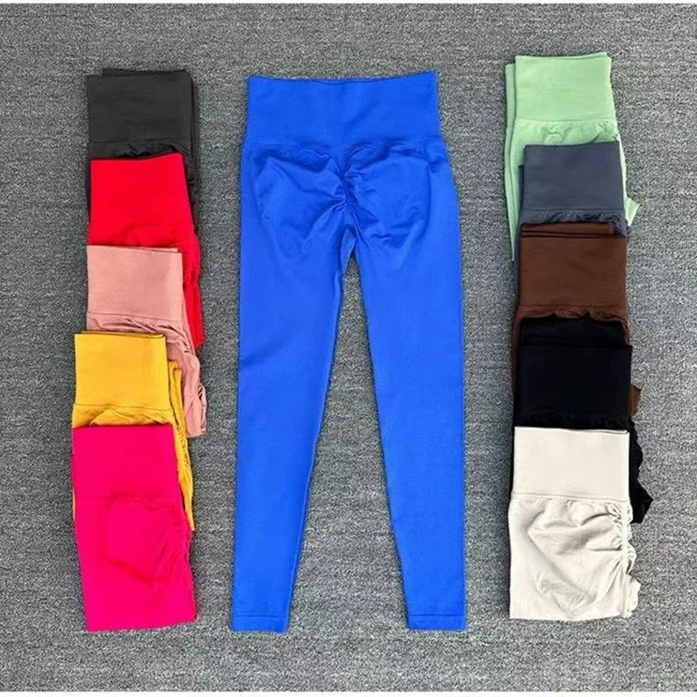Seamless Sport Yoga High Waist Pants Leggings Sport See Through Yoga Gym Running Quick Dry Pants Scrunch Butt Pants