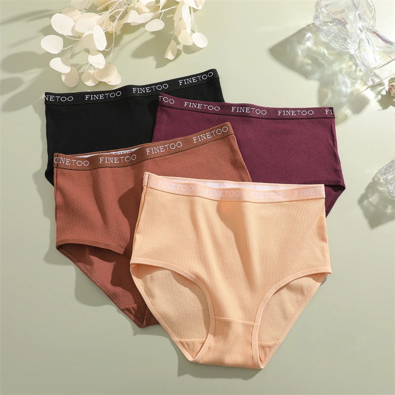 3Pcs Plus Size Cotton Underwear Sexy Striped Mid Waist Panties Breathable Stretch Belt Briefs Female Comfort Lingerie Shorts New