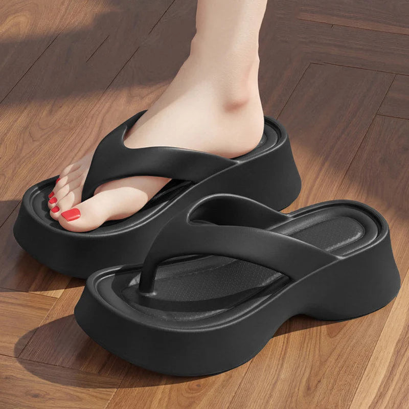 2026 Summer Chunky Heel Flip Flops Women Fashion Clip Toe Thick Platform Slippers Woman Non Slip Increase Thick Bottom Sandals