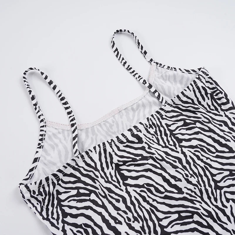 SUCHCUTE Y2k Zebra Print 2 Piece Set Chic U Neck Sleeveless Camis Top+Skinny Shorts Suits Backless Loungewear Women's HomeLounge