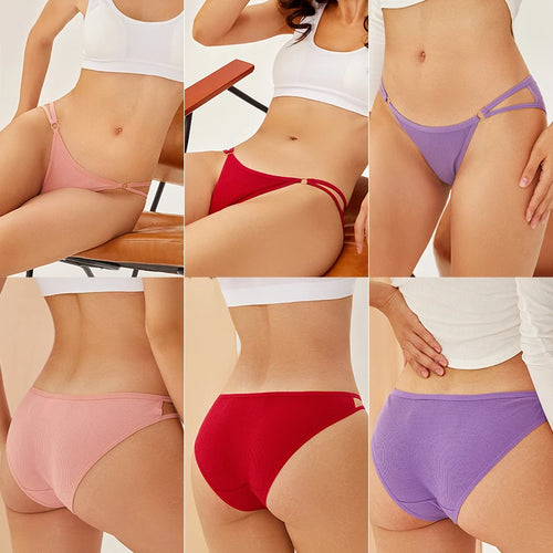 4PCS/SET Stripes Women Cotton Panties Women Sexy Low Rise Briefs Female Breathbale Underwear Button Design Pattern Soft Lingerie
