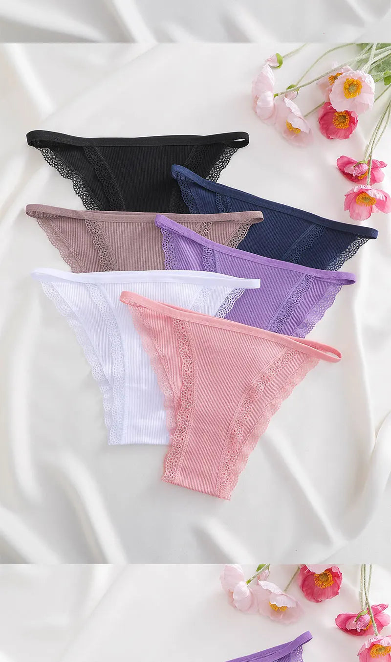 FIENTOO 6PCS Sexy Low-Waist Briefs Lace Cotton Panties for Women Female Soft Underwear Girls Elastic Intimates Sexy Lingerie