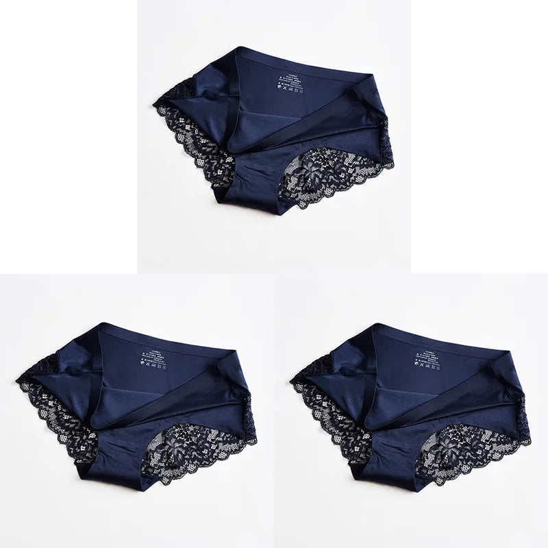 1/3PCS/Set Women's Panties Lace Underwear Sexy Lingerie Ice Silk Briefs Soft Seamless Underpants