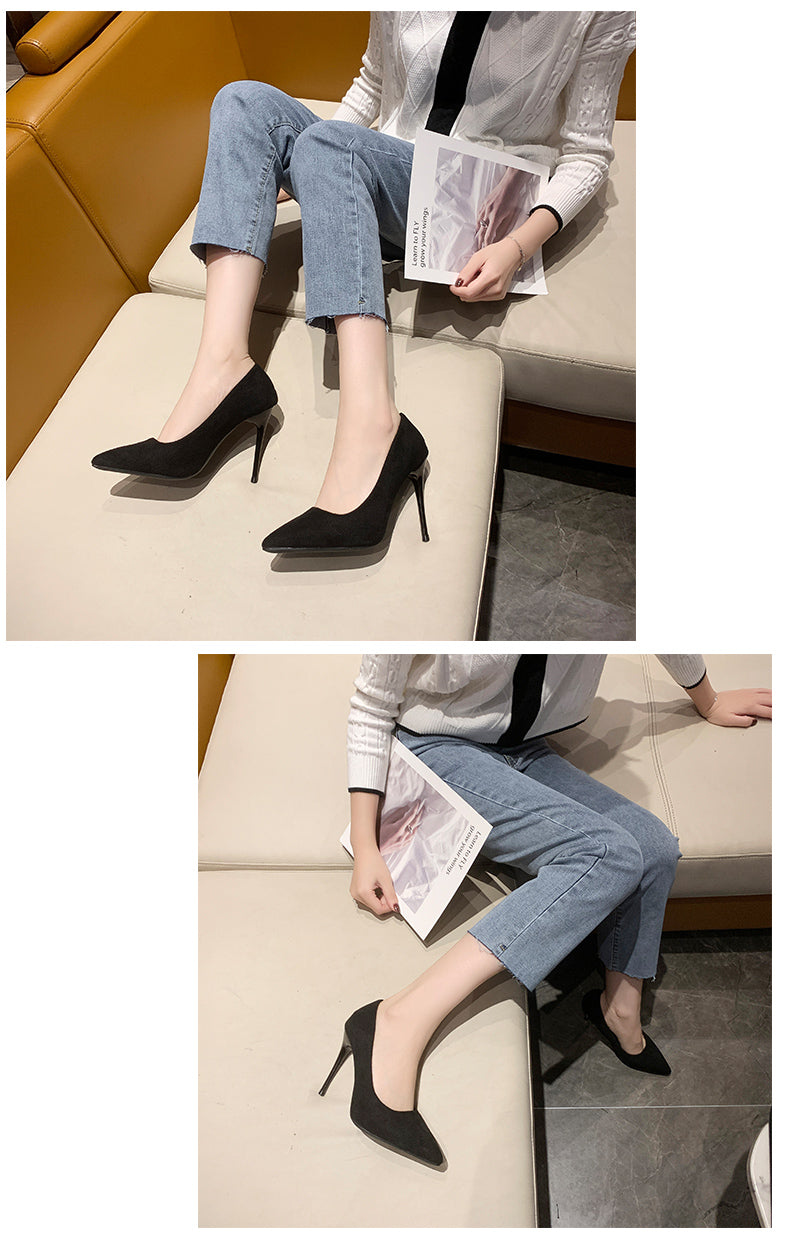 Women New Mid Heeled Sandals Black 6-8-10cm Pointed Thin Heeled Baotou Banquet High Heeled Shoes Womens Shoes Tacones Mujer