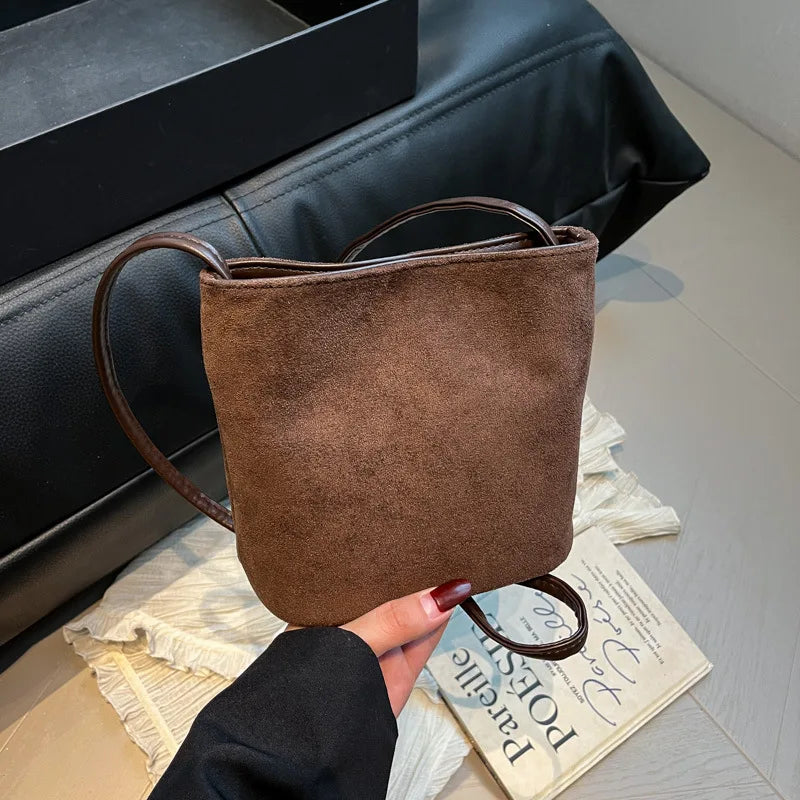 Mini Shoulder Bag Retro Leopard Print Women Crossbody Bucket Bag Fashion Ins Korean Style Faux Suede Fall New Simple Tote Bag