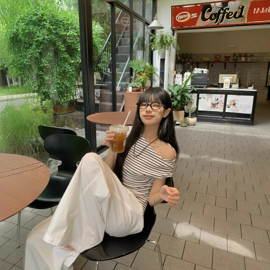 Casual Slim Striped T-shirts For Women 2026 Summer Y2K Women's T-shirt Short Sleeve Blouses Tees Fashion Female Tops
