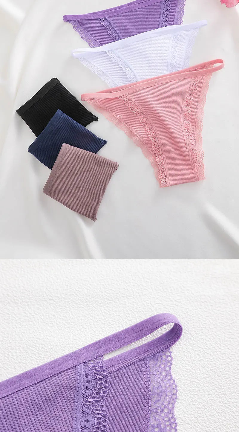 FIENTOO 6PCS Sexy Low-Waist Briefs Lace Cotton Panties for Women Female Soft Underwear Girls Elastic Intimates Sexy Lingerie