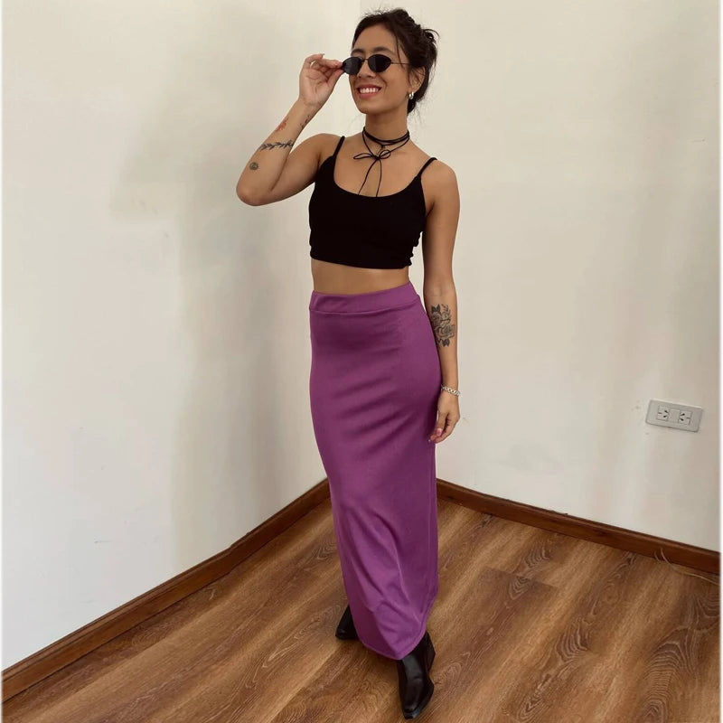 MUJER 2025 Women's Skirt 2 Piece Set Halter Crop Top Female High Waist Midi Skirts Sets for Women Backless Tops Two Piece Outfit