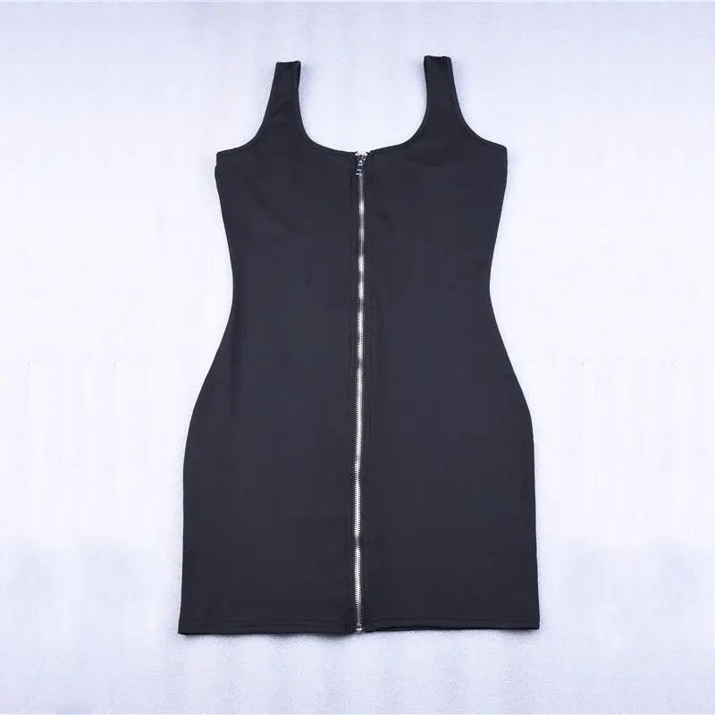 Women's Summer Sexy Zipper Halter Backless Intellectual Solid-colored And Stylish Bodycon Suspender Simple Sleeveless Dress