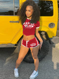 Weird Puss Activity 2piece Set Women Tracksuit Shorts Sleeve Crop Tops+Biker Shorts Letter Print Matching Street Stretch Suits