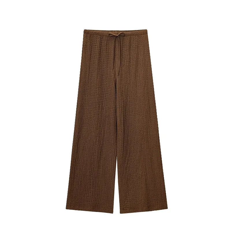 MUJER Women's Pants Sets Summer Outfit Wide Leg Pants Sets for Women 2 Pieces Short Sleeve Crop Top Woman Holiday Trousers Suits