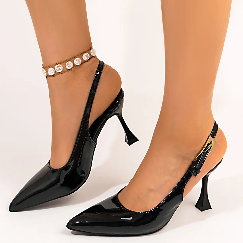 Woman Pumps Large Size Fashion Pointed Toe Shallow Buckle Strap Heels Sandals Sexy Slingbacks Leopard Stiletto High Heels Heels
