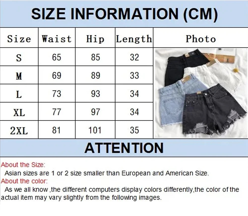 Summer Women's Cowboy Shorts Korean High Waist Casual Denim Shorts Pocket Tassel Perforated Ripped Holes Y2K Girls White Jeans