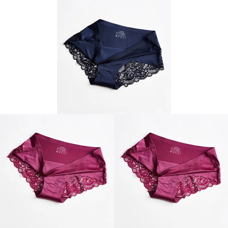 1/3PCS/Set Women's Panties Lace Underwear Sexy Lingerie Ice Silk Briefs Soft Seamless Underpants