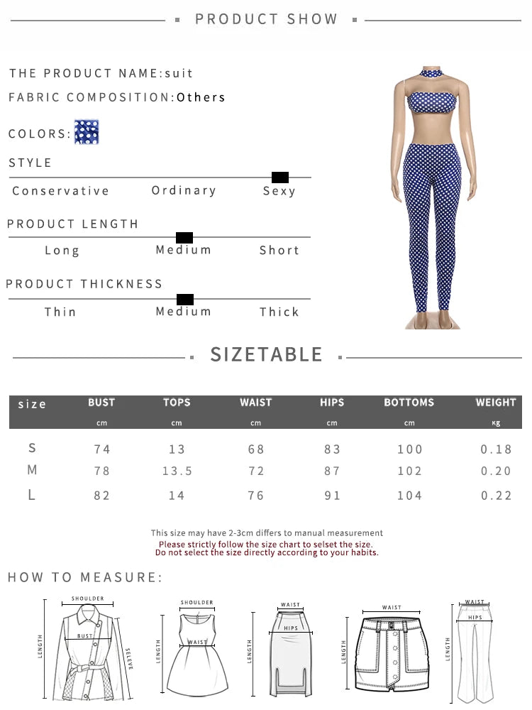 Sisterlinda Women Backless Tracksuit Dot Print Sexy 2 Piece Set Halter Tank Tops+Leggings Matching Streetwear Stretch Outfits