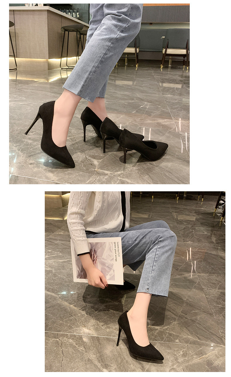 Women New Mid Heeled Sandals Black 6-8-10cm Pointed Thin Heeled Baotou Banquet High Heeled Shoes Womens Shoes Tacones Mujer