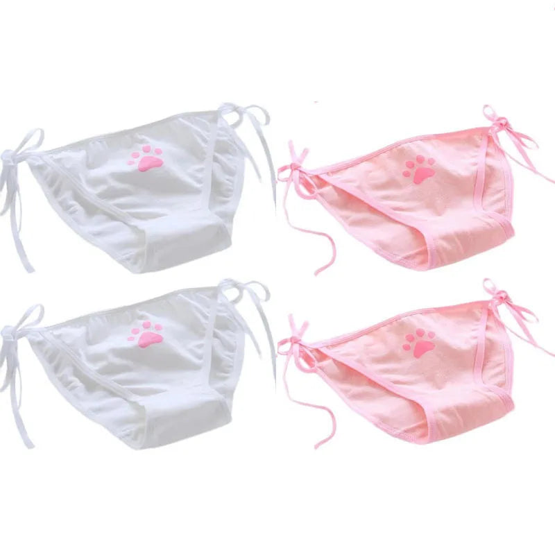 1-4Pcs Sexy Bandage Lolita Panties Low Waist Lingerie Cute Claw Women's Briefs Low Waist Animation Underwear Black,Pink,White