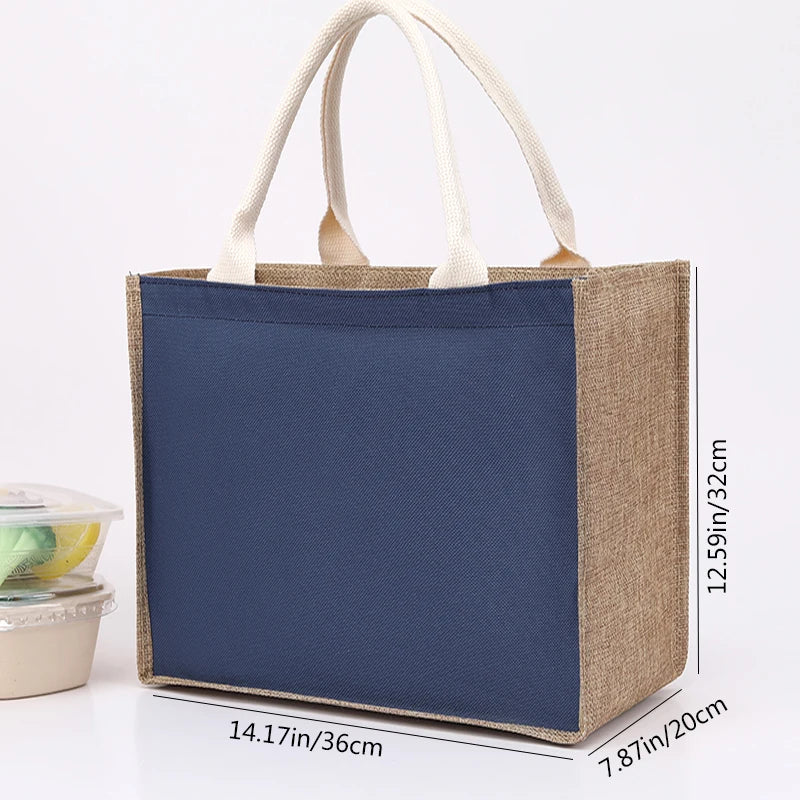 Retro single-shoulder linen bag for shopping as a gift. Yellow linen bag with printed pattern. Hand-held linen bag.