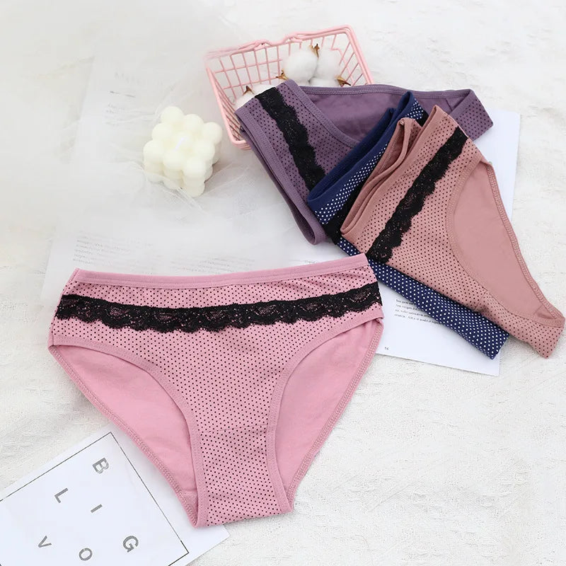 5 Pieces of Women's Sexy Underpants Student Cute Mid Waist Underpants Breathable and Soft Lace Edge Decorative Underwear Sexy