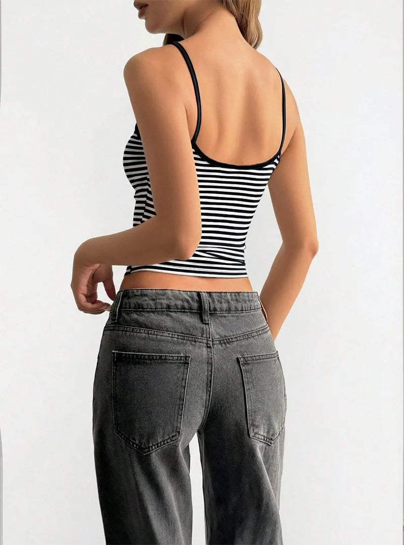 Women's 2026 New Vintage Striped Crop Top – Low Cut High Waist Slim Fit Tank, Sexy Y2K Streetwear Camisole