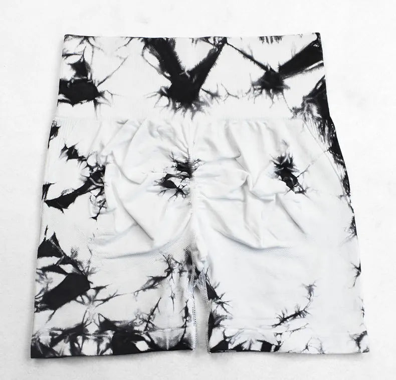 Seamless High Waist Shorts Women Tie Dye Shorts Sexy Hip Liftting Stretchy Yoga Shorts Workout Running Knited Skinny Gym Shorts