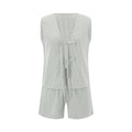 Women 2-Piece Shorts Pajamas Set Vintage Plaid Print Lacing V-Neck Sleeveless Tank Tops Elastic Waistband Shorts Loungewear Sets
