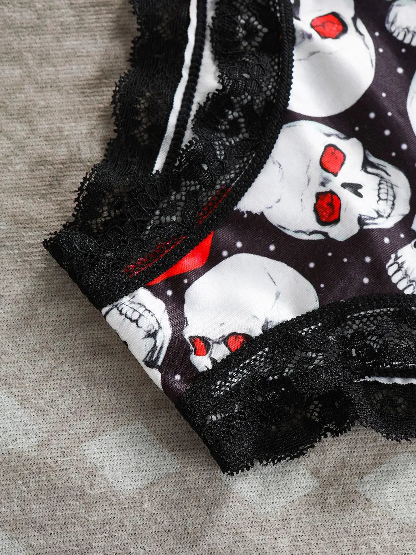 Halloween Skull star printed women's panties, lace patchwork mid-waist, ice silk, seamless and breathable