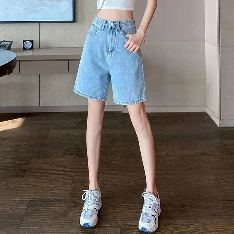 Summer Hot Sale Female Korean High Waist Jeans Lady Solid Color Thin Denim Shorts Girls Casual Fashion Daily Short Pants