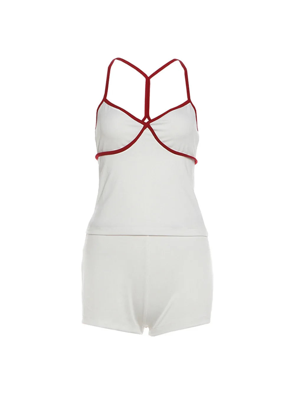 2026 new summer women's clothing pure desire spicy girl V-neck tank top contrasting color casual simple versatile shorts set Y2K