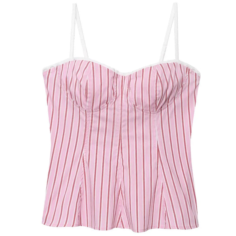 HXAO 2025 Striped Pant Sets Women's Suit Summer Elegant Crop Slip Top Vest 2 Piece Sets Woman Outfit Bow High Waist Trousers Set