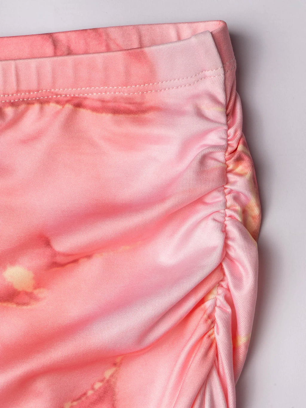 Women OneShoulder Sleeveless PinkMarble Print Ruched Crop Midi 2Piece Skirt Set Glam Vacay Summer DateNight Party Stretchy