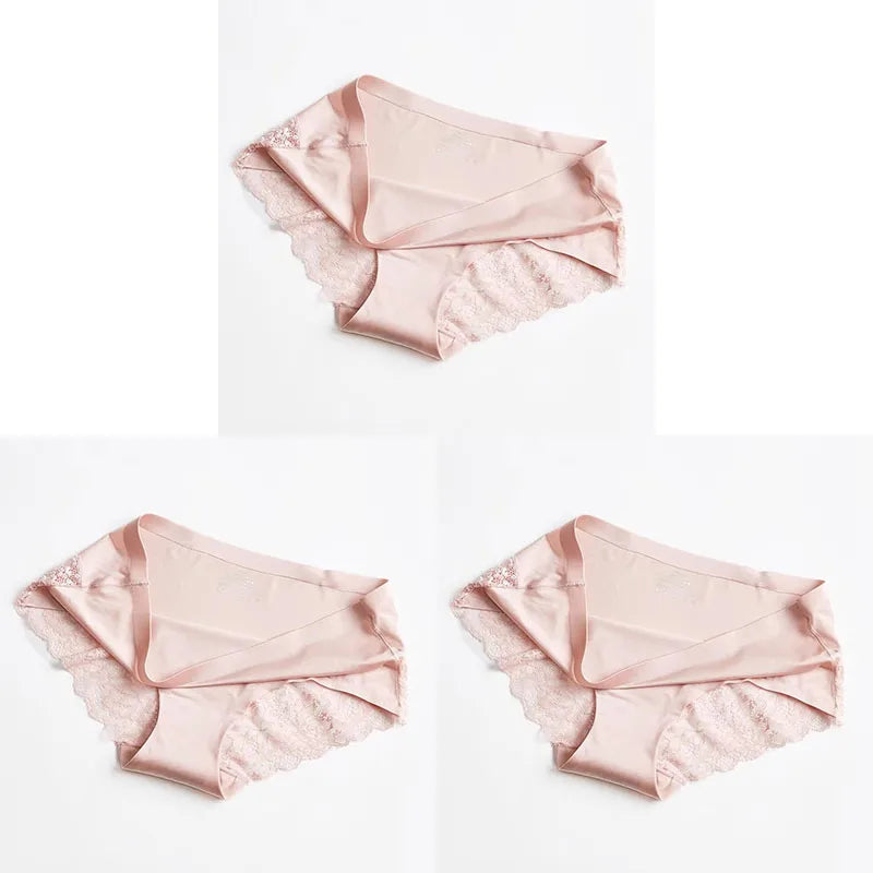 1/3PCS/Set Women's Panties Lace Underwear Sexy Lingerie Ice Silk Briefs Soft Seamless Underpants